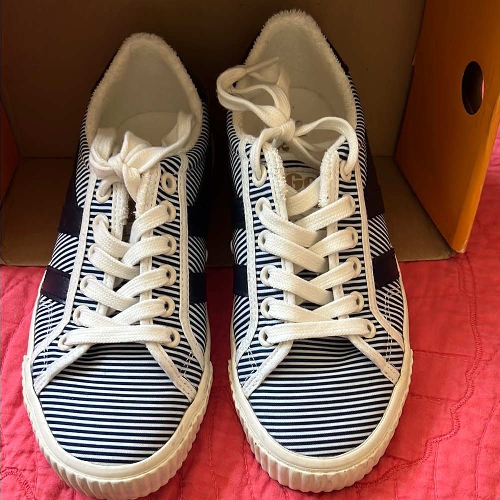 Gola White and Blue Athletic Shoes with Nautical Stripes